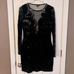 Express Sequined Little Black Dress